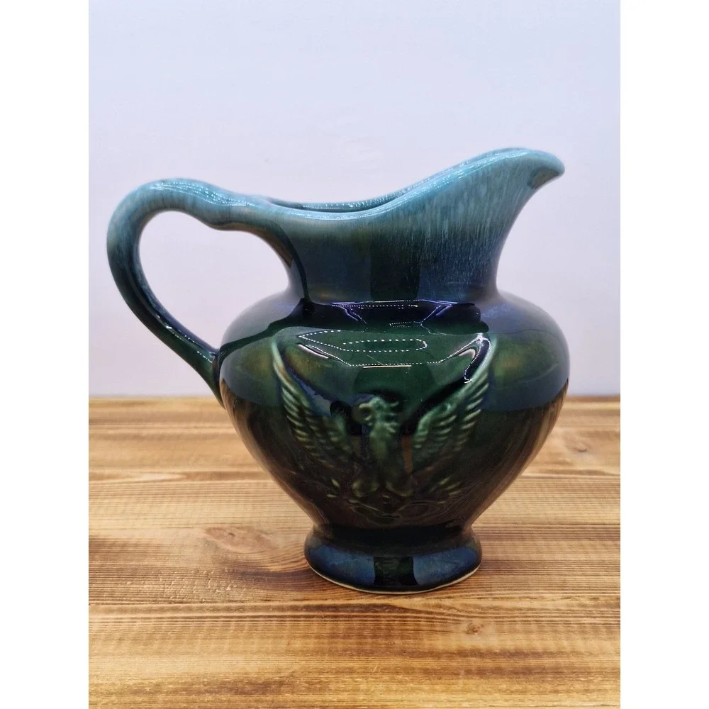 Hull Pottery USA Imperial Eagle Blue‎ Drip Glaze Pitcher F-91 1970s Bicentennial